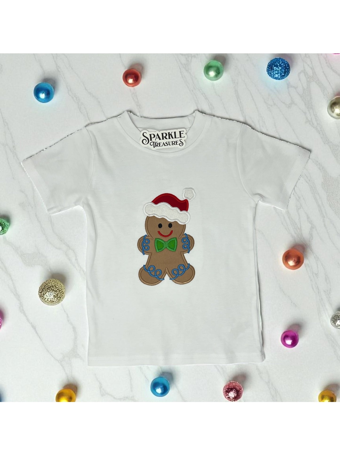 Gingerbread Boy Christmas Embroidered T-Shirt