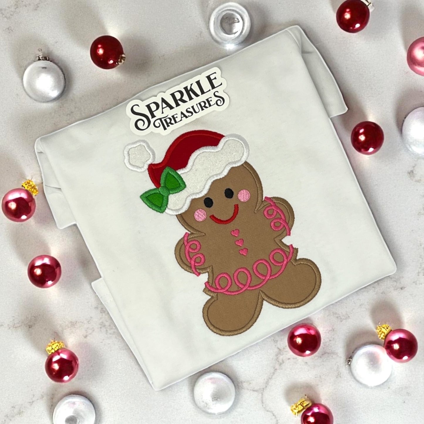 Gingerbread Girl Embroidered Christmas T-Shirt