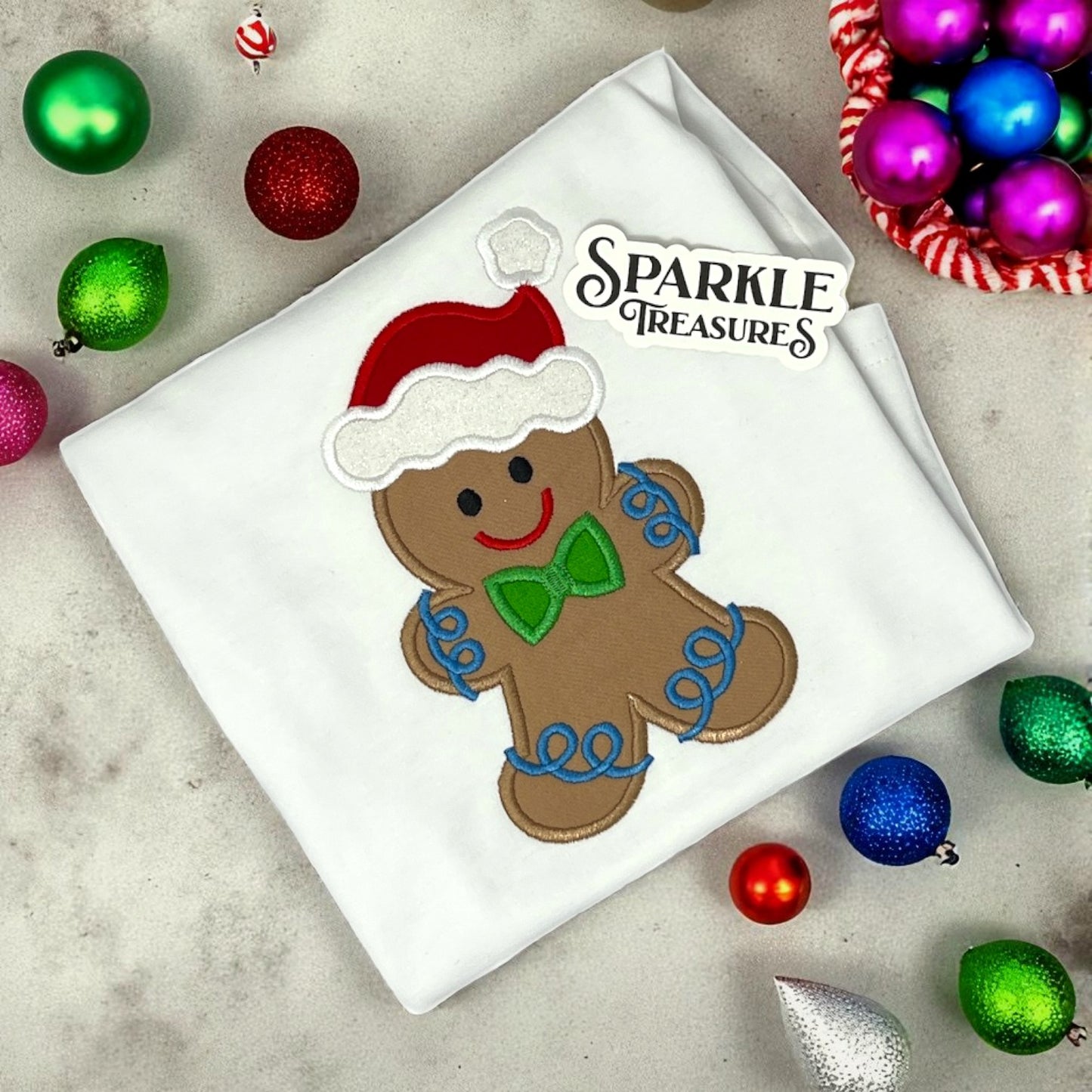 Gingerbread Boy Christmas Embroidered T-Shirt