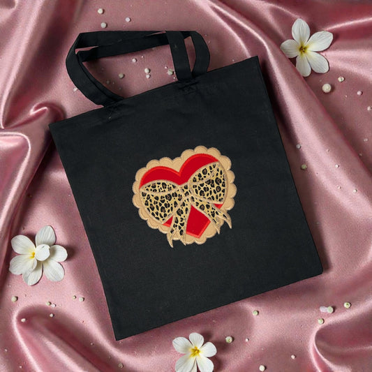 Heart Tote Bag With Leopard Bow